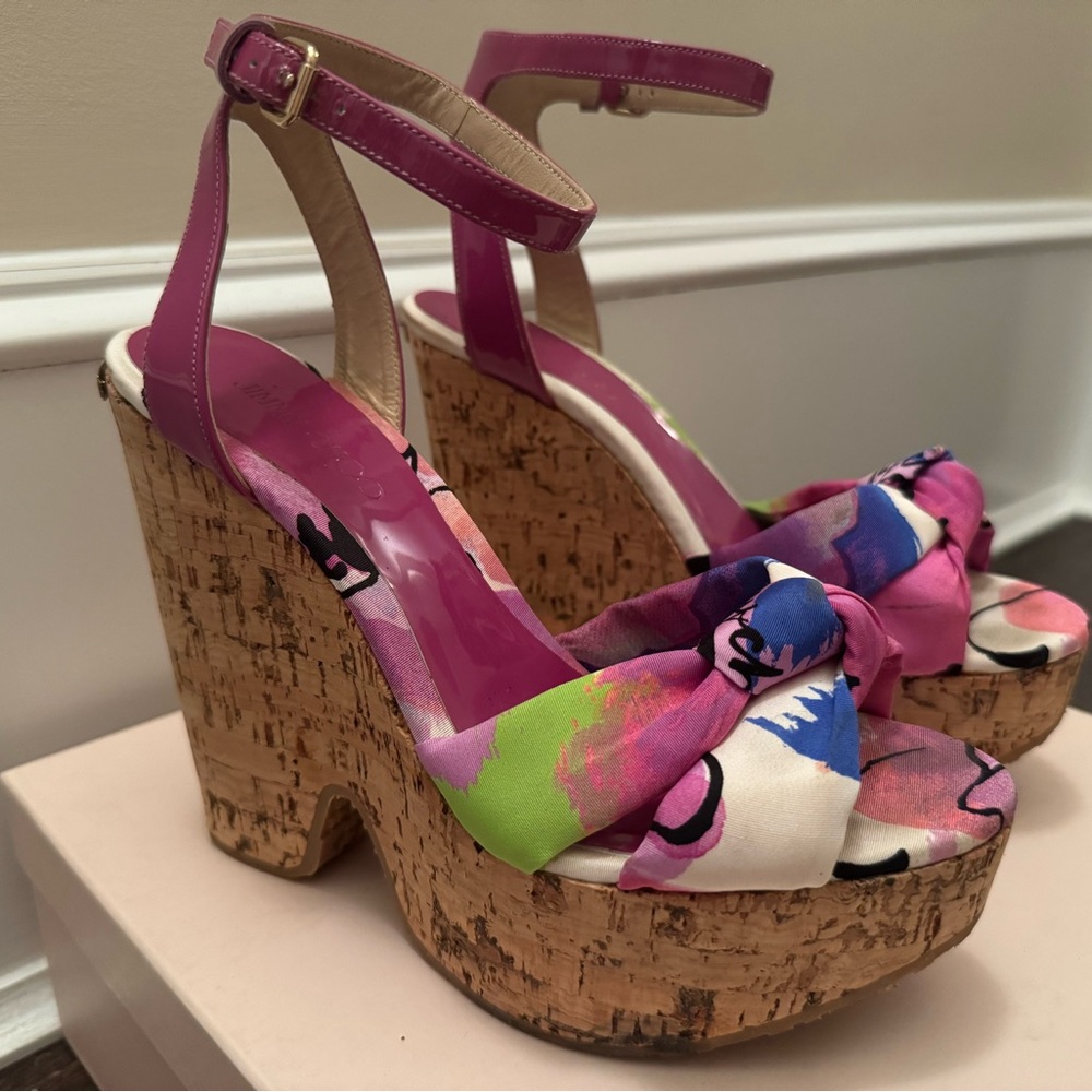 Jimmy Choo Pink Sandals with Cork Platform